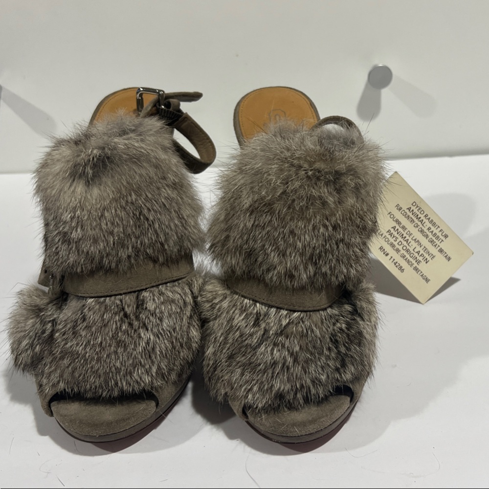 Coach Taupe Fur Slide Sandals with Suede Straps